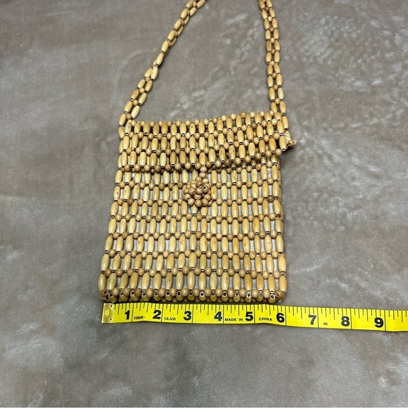 Wood Elongtated Woven Bead Crossbody Purse Zipper - Picture 8 of 8